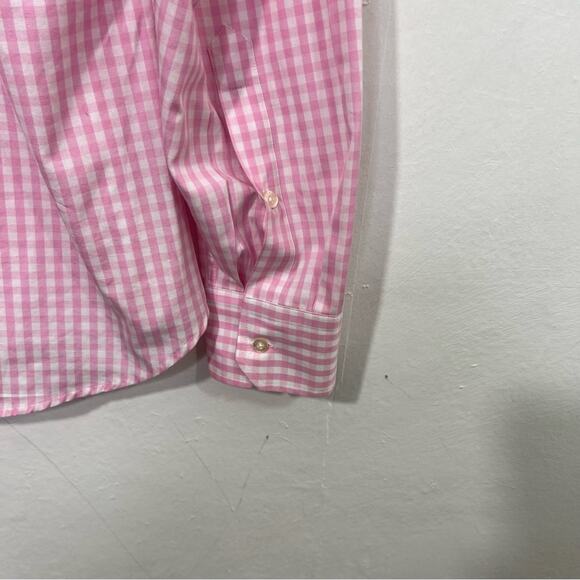 Teddy Stratford Pink Gingham Oxford Cloth Zip Front Shirt Size Large or 4 - Picture 9 of 13